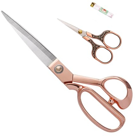 Tailor Shears Set, Dressmaking Scissors Fabric Scissors Heavy Duty Stainless Steel Sharp Shears & Soft-Grip Handle for Cutting Fabric, Clothes, Leather, Denim, Altering, Sewing - Rose Gold