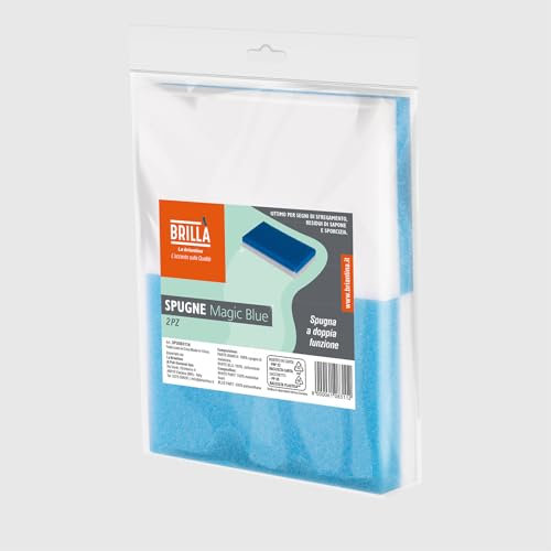 La Briantina Spugne Magic Blue – Spugne Doppia Azione in Melammina e Poliuretano, 12,5x8 cm – Pulizia Piastrelle, Lavandini, Piani Cottura e Superfici Dure – 2 pz