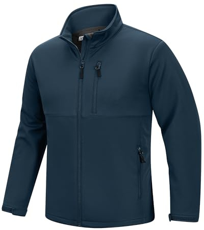 Outdoor Ventures Chaqueta softshell para hombre, impermeable, transpirable, chaqueta de senderismo, cortavientos, chaqueta deportiva ligera para correr, bicicleta, camping, azul oscuro, L