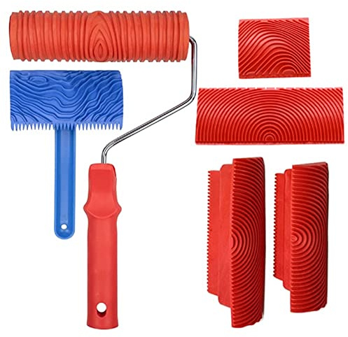 Asyduey 6 Piezas de Herramientas Grano de Madera de Mano, Pintura de Arte, Herramienta de Grano de Madera Roja, Herramienta de Grano de Madera de Goma, Juego BáSico de Granulado de Madera