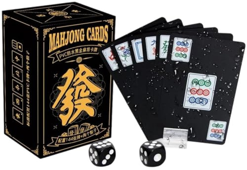 HiyyFloy Carte Cinesi Mahjong Deluxe Set di 144 Carte Gioco con 2 Dadi (mAh Jong, Mahjongg, mAh-jongg, mAh Jongg, Majiang) Plastica PVC Portatile Resistente Impermeabile Nero