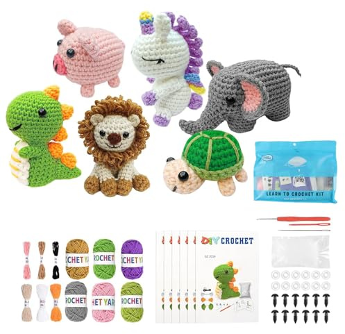 Mecmbj Crochet Kit, Crochet Starter Kit, with Step-by-Step Video Tutorials | Crochet Animal Kit, Beginners Crochet Kit, 6 Pcs Cute Handmade Animal Crochet Kits for Beginners Adults, Crochet Gifts