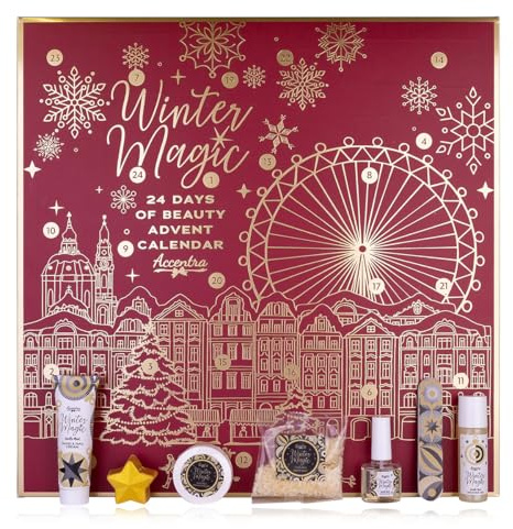 Accentra – Adventskalender Beauty 2025 mit 24 Wellness & Körperpflege Produkten – SPA Pflege Adventskalender Frauen mit Bodylotion, Badesalz, Seife, Duschbombe Duftkerze uvm. – Weihnachtskalender