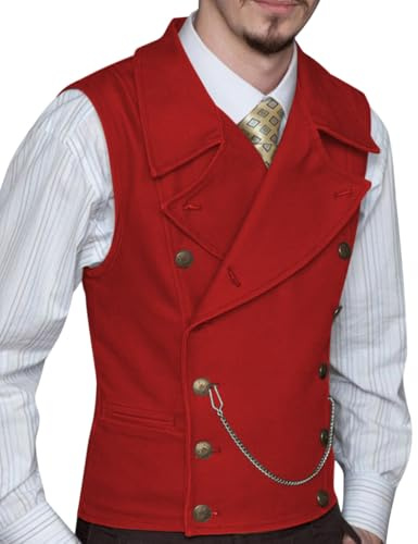 Oanviso Gilet de Costume Homme à Revers Décontracté Veste sans Manche Rétro élégant Gilets Coupe Ajustée Double Boutonnage Gilet Mariage Business A Rouge L
