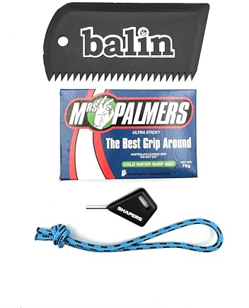 Mrs Palmers Surf Hardware Essential Pack, Cold Wax, Wax Comb, Fin Key, Leash String for Surfboards