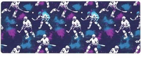 Tapis de souris de jeu imprimé joueur de hockey 30,5 x 80 cm, grand tapis de souris pour clavier d'ordinateur, tapis de bureau antidérapant, tapis de souris pour bureau, maison, accessoires de bureau