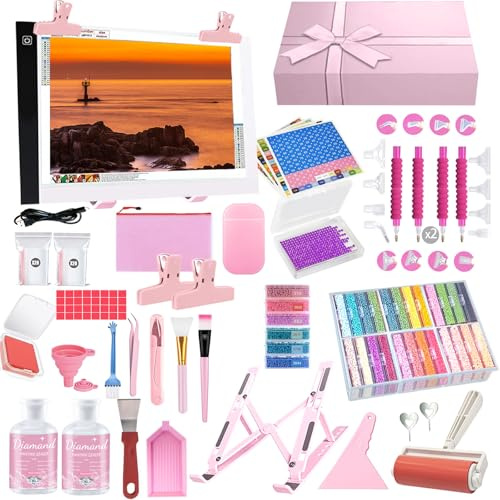 DNSGOOR 150Pcs A4 Diamond Painting Light Pad Kit,Diamond Art Accessories Kit,All-Inclusive Diamond Painting Tool Set with Convex Point Design Storage Box, and Complete Tools Set for Art Craft Gifts