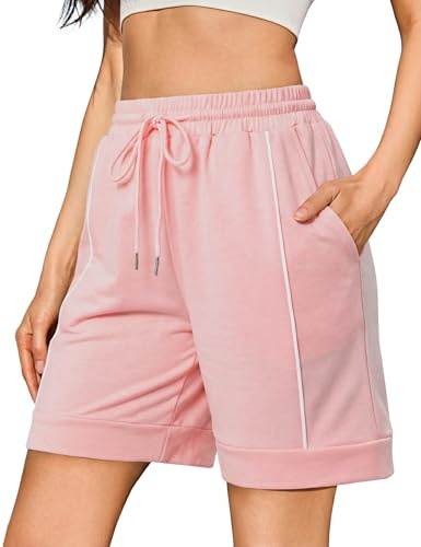 Litherday Shorts Dam Bomull Sommar Sportshorts med Stora Fickor och Elastisk Midja för Yoga Löpning Hemma S-XXL, L