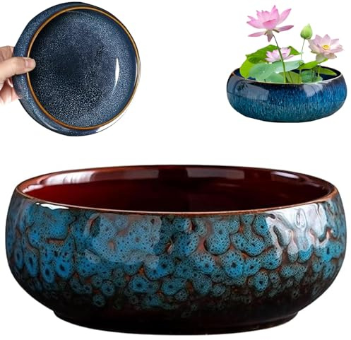Lotuss Bowlss Fioriera, ciotola in ceramica per fiori di loto per coltura idroponica indoor, ciotole di loto per piantare in acqua all'interno, elegante fioriera smaltata ciotola di loto