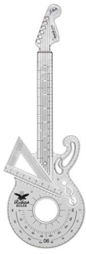 Suck UK Rockstar Lineal | 15 cm linjal, vinkelmätare och 60° geometriset | transparent okrossbar linjal | matematikset | klar plastlinjal | musikbrevpapper linjalset