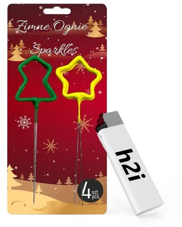 h2i Baum & Stern Wunderkerzen | 20 Stück | 18 cm | +/- 60 sek | Sternenspritzer & Funkenzauber für Weihnachten und Sylvester Neujahr | Kat F1