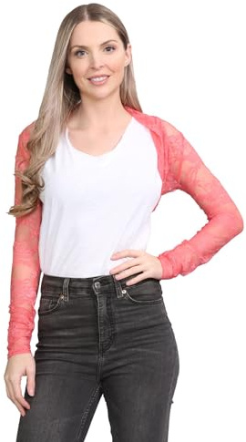 Hamishkane Top da donna in pizzo floreale a maniche lunghe aperto sul davanti Bolero, Corallo, 48/50 (plus)