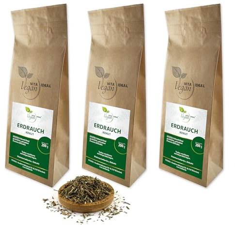 VITA IDEAL Vegan® ERDRAUCH - Kraut 3x 200g geschnitten & getrocknet - Fumaria officinalis - Erdrauchkraut - ERDRAUCHKRAUT Kräuter Tee & Aufguss, ohne Zusatzstoffe.