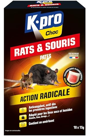 K.PRO CHOC - Pâtes Rats Souris - Action Radicale - Anticoagulant - Pour les Lieux Secs et Humides - Contient un Amérisant - Techniques Professionnelles - 150 g