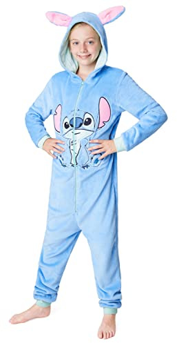 Disney Pijama de Una Pieza para Niñas Pijama Entero Niña de Polar Invierno Mono Pijama de Stitch Minnie Jack Skellington (Azul Stitch, 14-15 Años)