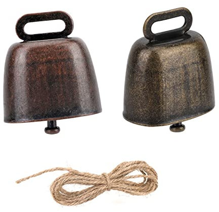 2 Stück Vintage Mini Kuhglocke Ziegenglocke, Bauernhoftiere Schaf Kuh Pferd Haustier Halsband Metall Hängend Dekoration, Tierglocke Anti-Lost Bells DIY Glocken, Mit 1 Meter Seil zum Dekorieren