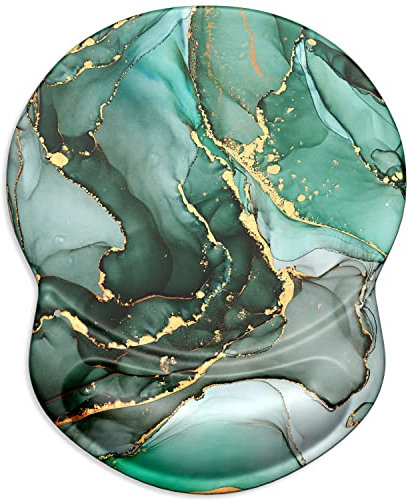 ITNRSIIET Mauspad, Mauspad Handgelenkstütze Mauspad mit Handgelenkauflage, Mauspads für kabellose Maus, ergonomisch, niedlich, Schreibtischzubehör für Frauen rutschfeste PU-Basis, grüne Marmorstruktur