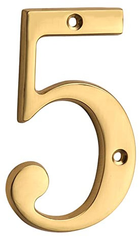 HASWARE 10,2 cm Messing, moderne, kurvige Hausnummer, poliertes Messing, stilvolle Türnummern, Schild, Straße, Hausadresse, Ziffern (5, Laiton)