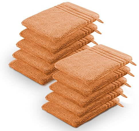 La Vida Premium Waschhandschuh-Set 4-teilig Orange, 100% Frottee-Baumwolle, 480g/m², weich und saugstark, fürs Badezimmer, Oeko-Tex 100 Zertifiziert, 4 x Waschlappen