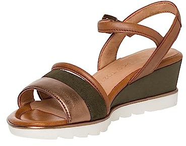Marco Tozzi Women's 2-2-28724-20 Leather Wedge Sandal, Khaki Comb, 6 UK