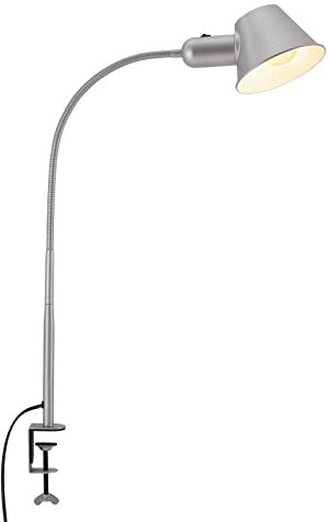 BRILONER Leuchten - Klemmlampe flexibel, Schreibtischlampe verstellbar, Kippschalter, 1x E27 Fassung max. 10 Watt, inkl. Kabel, Chrom-Matt, 65 cm, 7409-014