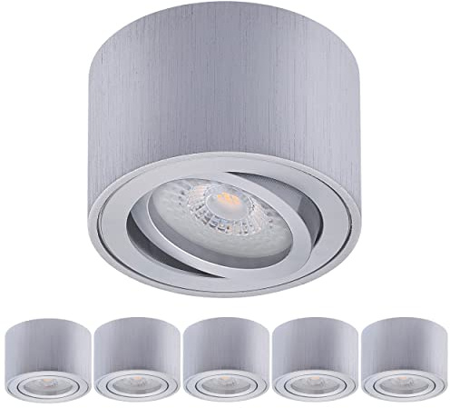 Oktaplex 6x Focos Superficie Techo Lile Aluminio Cepillado Incl. Módulos LED 3 Niveles Regulables 4,8W 230V 2700K Blanco Cálido 80x50mm - Giratorios