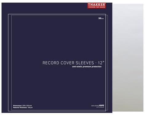THAKKER Record Cover Sleeves - 12' - 50 copertine Esterne antistatiche | Protezione Premium Extra Forte per Tutte Le copertine di Dischi/LP da 12' | Senza acidi | HDPE da 100µm | 320mm x 325mm
