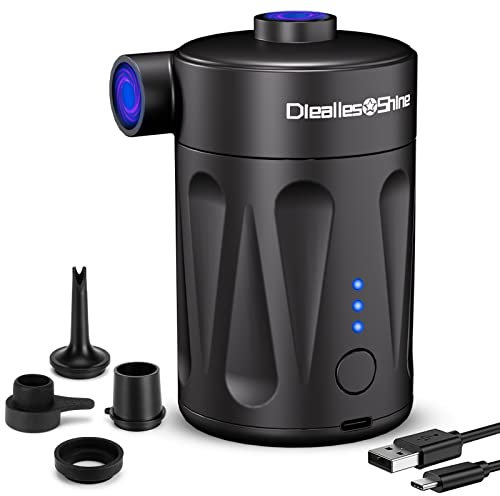 Diealles Shine Elektrische Luftpumpe, 4000mAh Akku Luftpumpe, USB C Aufladbarem Mini Luftpumpe Elektrisch mit 4 Luftdüse für Schlauchboot, Luftmatratze Pool, Schwimmring, Vakuumbeutel