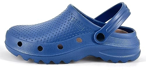 JOMIX Zuecos Sanitarios Mujer Hombre Trabajo Hospital Zapatillas Hombre Mujer Jardín Cocina Ligeros Zuecos Unisexo Hogar Goma Eva Fabricadas en Europa, Azul, 36-37 EU
