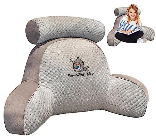 Qmisify Rückenlehnenkissen am Bett, bequemes Kissen mit Armlehnen zum Lesen, Rückenkissen zum Sitzen im Bett, ergonomisches Bettstuhl-Armkissen zum Fernsehen, Arbeiten am Laptop oder Lesen