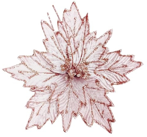 Donfulily Förpackning med 4 stora huvuden jul glitter julstjärnor blommor julgransprydnader konstgjorda blommor med långa stjälkar för julgran gör-det-själv semester bröllopsfest dekorationer (rosa)