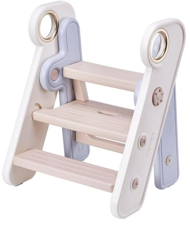 VEVOR Tritthocker Kinder 68kg Gewichtskapazität Trittschemel 490x420x600mm Hocker PE Anti-Rutsch-Polster Badhocker 3 auf 2 Stufen Lernturm Klappbar Kinderschemel Trittschemel Kinderhocker Grau