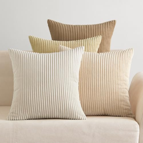 EMEMA Kissenbezug 45x45 cm Kordsamt Kissenbezüge 4er Set Dekokissen Sofakissen Kord Kissenhülle Zierkissenbezug Dekorative Cord Kissen Weiche für Sofa Wohnzimmer Schlafzimmer Beige Serie
