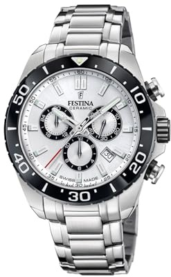 Festina Swiss Made Montre Homme Analogique Acier 316L Argenté - Quartz Chronographe Date - Verre Saphir Résistant - Étanche 10 ATM - F20042/1 Chrono