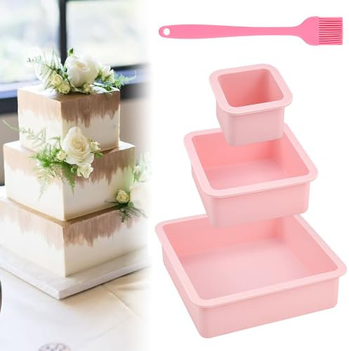 REFORUNG 3 Pz Stampi per Torte Quadrate in Silicone,Stampi in Silicone per Dolci da Forno a Rilascio Rapido,Forme in Silicone per Torte Rettangolare Antiaderenti per Pasta, Pizza, Pane, Torta