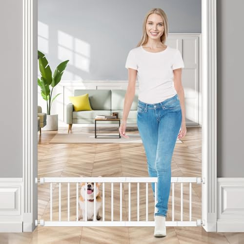 Fldofaves Dog Gate - 18-45 Adjustable Extra Wide Metal Baby Gate to Step Over, 10 Tall Small Pet Gate with 3 Extension Kits, Pressure Mounted for Doorways & Stairs