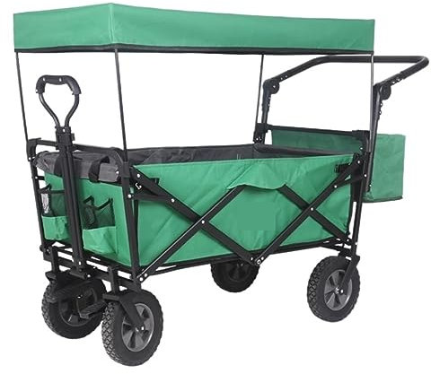 Faltbar Handwagen Bollerwagen Transportwagen Zusammenklappbarer, Zusammenklappbarer Wagen Mit Vordach, Verstellbarer, Ausziehbarer Push-Pull-Griff, Abnehmbares Vordach Aus Segeltuch Faltbollerwagen Fa
