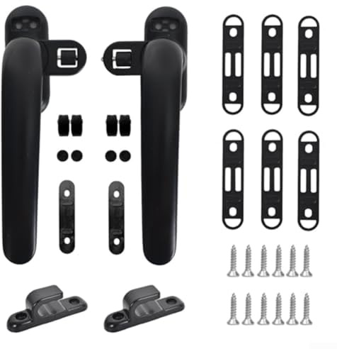 Premium Aluminum Alloy Window Handles Set, Lockable Casement Design, Ergonomic Grip, Includes Left and Right Handles, Spacers, Screws, Hook Cushions