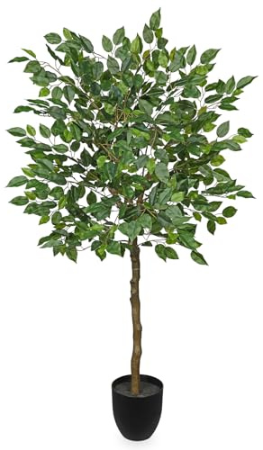 Hollyone Ficus konstväxt 130 cm ficusträd konstgjort träd stora konstgjorda växter som riktiga plastväxter i kruka grönt konstträd för vardagsrum kontor trädgård dekoration