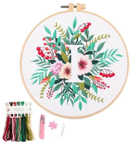 Myfelicity broderikit för nybörjare och vuxna, design med blommor och bokstäver (409-I)