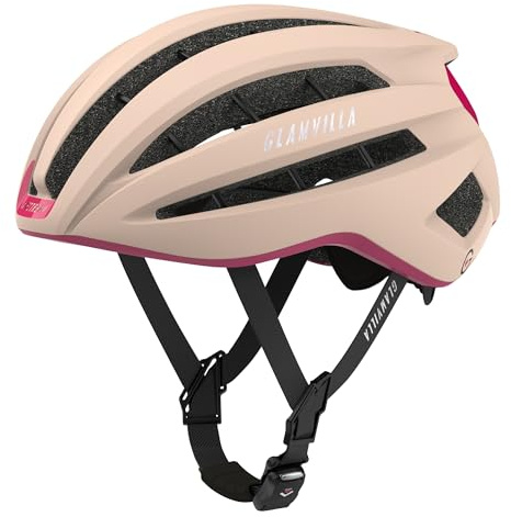 GLAMVILLA Casque de vélo de course pour homme et femme - Casque de vélo de ville et trekking pour compétition professionnelle - Ultra léger et ventilé - Avec boucle magnétique squelette (rose clair,