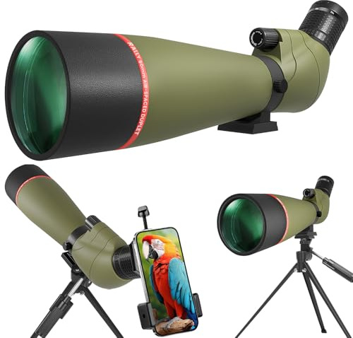 20-60x80 Spotting Scopes for Bird Watching, BAK4 Waterproof Spotting Scope for Target Shooting Wildlife Viewing Hiking Camping, HD Spotter Scope with Tripod Smartphone Holder and Carrying Bag
