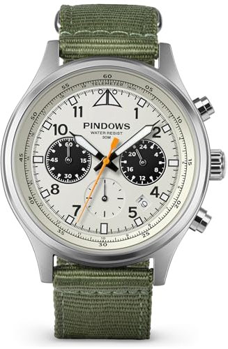 PINDOWS Armbanduhren für Herren, analoge Chronograph-Quarzuhren für Herren, wasserdicht, Business- und Freizeitkleidung mit schwarz-braunem Lederband
