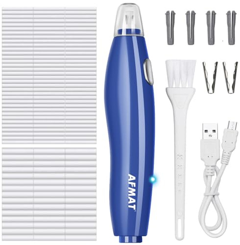 AFMAT Borrador eléctrico, borrador automático, portátil, USB, 140 gomas de borrar de repuesto, recargables para dibujar, esbozar azul EE15