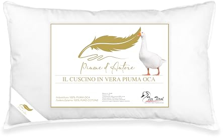 Tex family Almohada para cama de matrimonio de pluma de oca | Almohada individual ergonómica 50 x 80 cm | Suave, transpirable e hipoalergénica | Almohada auténtica pluma de oca | Plumas de Autor (1)