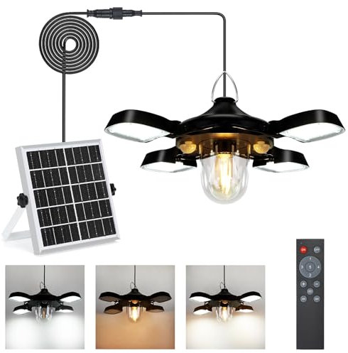 Lampop Solar Shed Light Indoor Outdoor 192 Led Solar Pendant Light with Remote, Motion Sensor Lights with 5 Lighting Mode, Timers & Cool/Warm Color, Pendant Lights for Garage, Gazebo, Home Gardern