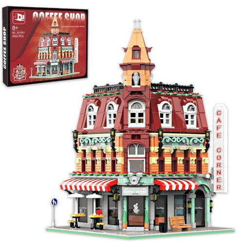 Astrevo Stadt Kaffee Haus Bauspielzeug mit LED Licht, 1950 Stück Cafe Laden Bauklotz Spielzeug, Architektur Klemmbausteine Modell für Erwachsene Kinder Jungen Mädchen Alter 8+