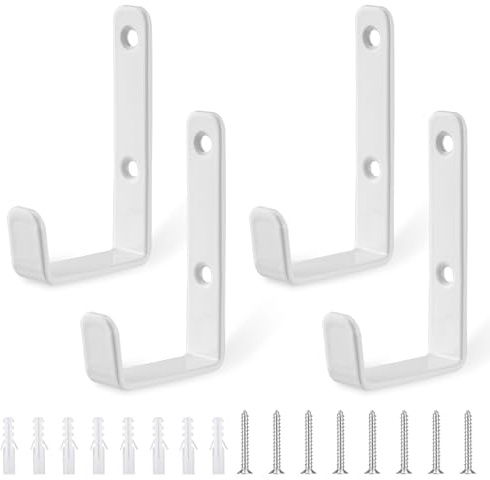 HonQiShiMY 4pcs Ganchos Resistentes para Pared en Forma de J, Gancho pared de Garaje Blanco Resistentes, Percheros, Ganchos para Abrigos,Soporte de Hierro Pared para Artículos Voluminosos