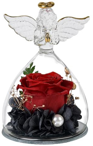 Flores conservato con un regalo di angelo figura per il suo rosa naturale conservato in ideale per la nascita di San o decorazione romantica per la casa