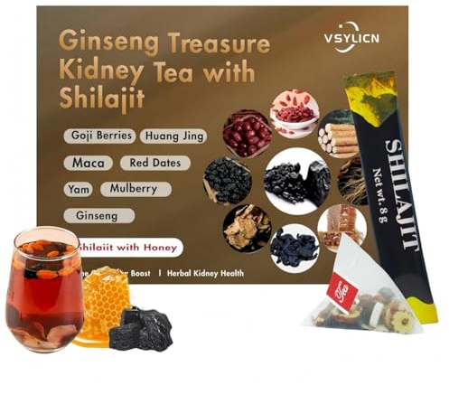 Detox and Cleanse | 150g Formula Ginseng Six Treasure Tea | 100% Pure Himalayan Shilajit Resin with Honey Sticks | Chinese Kidney Cleansing Tea for Men and Women | Energy Boost & Immune Support